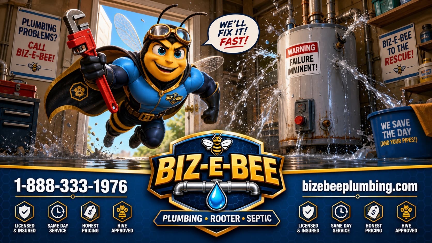Johnny Jet Bee responding to a failing water heater