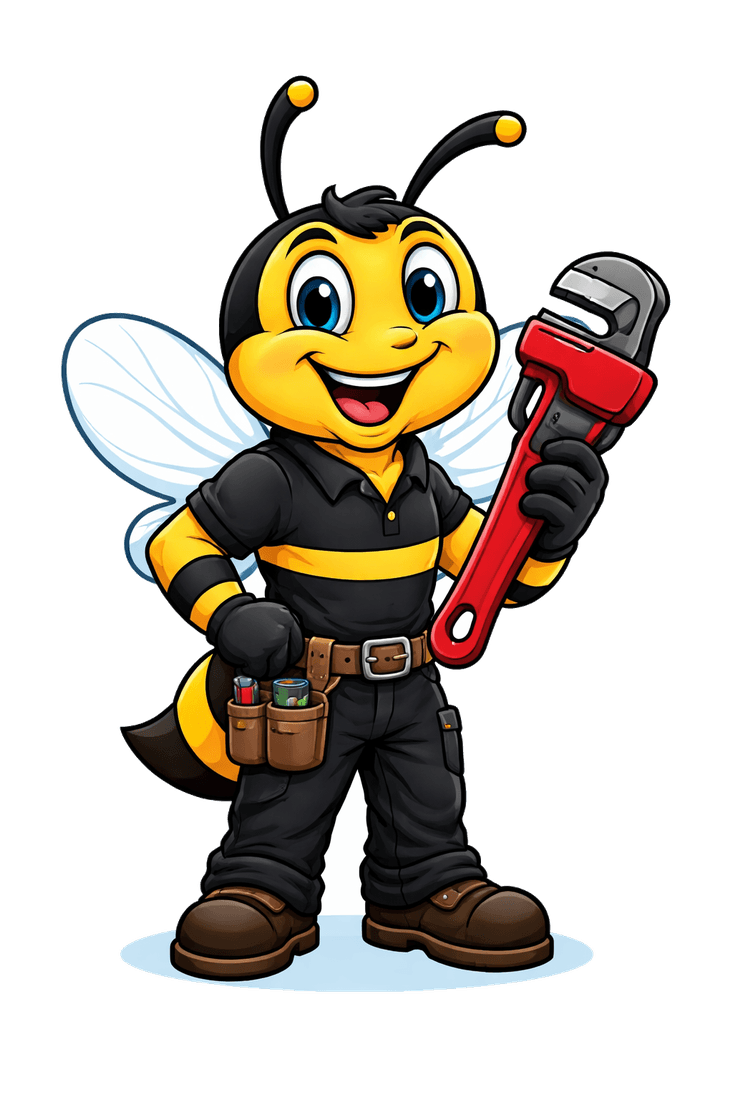 Plumble the Biz-E-Bee tradesbee mascot — your local one-stop plumbing shop in Perris